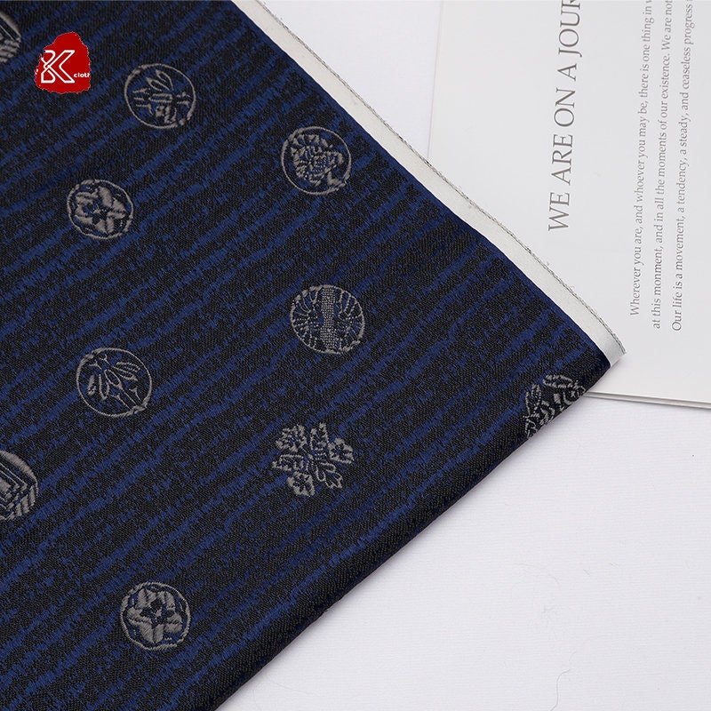 Nishijin Japanese Brocade Fabric: Navy Gold Damask, 29.5" Width