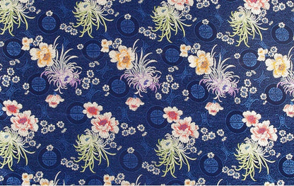 Chrysanthemum Brocade Fabric: Red & Yellow Floral Damask (29.5"W)