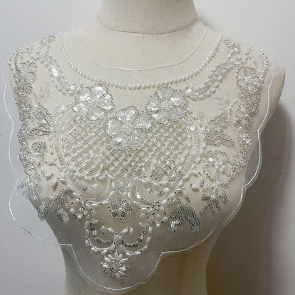 Embroidered Lace Trim: Light Ivory Bridal Wedding Veil with Sequins - 12" Wide, By The Yard