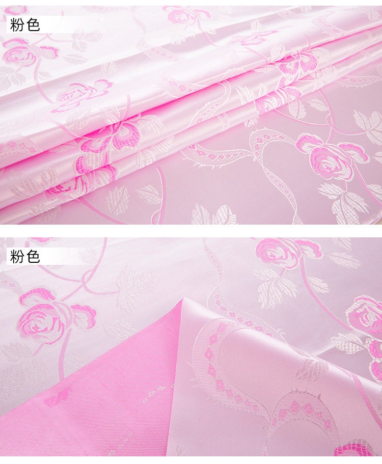Tissu brocart de soie à motif floral : Damas en rayonne 45 po de large - Ruban rose