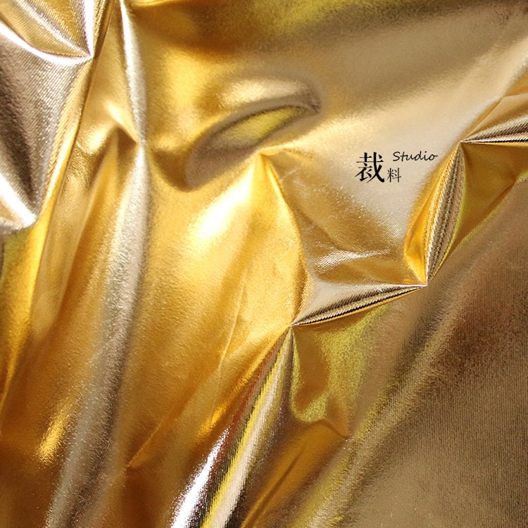 Metallic Gold PU Fabric: 57" Designer Knit Sewing Material