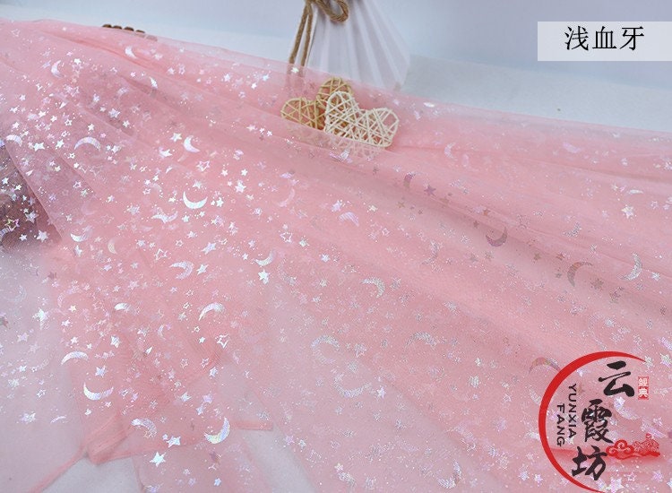 Symphony Foil Star and Moon Mesh Fabric, Wedding Costume, Cosplay (59" Wide)