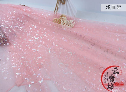 Symphony Foil Star and Moon Mesh Fabric, Wedding Costume, Cosplay (59" Wide)