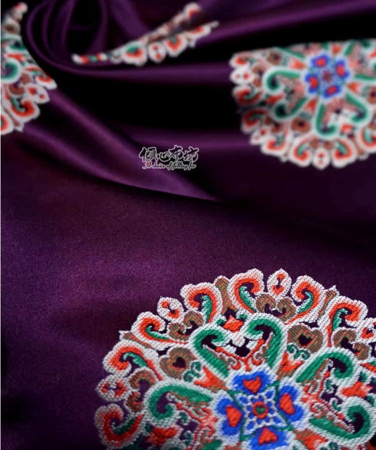Dark Purple Silk Brocade Fabric: Auspicious Pattern, 29.5"W - By The Meter