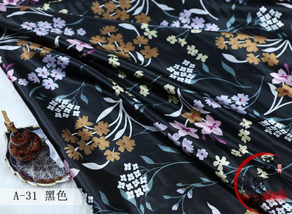 Printed Floral Satin Fabric: Soft Polyester, 59" Wide, Sewing Material