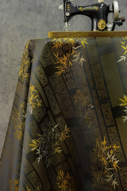 Tissu brocart jacquard en bambou métallisé : damas japonais de 150 cm de large, vendu au mètre