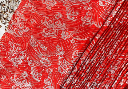 Tissu brocart Vagues Océanes : Jacquard de soie et rayonne (75 cm)