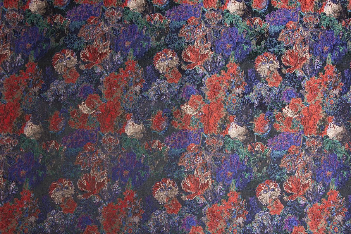 Tissu jacquard à motif de peinture à l'huile de palais : vert foncé, texture 3D, 140 cm de large