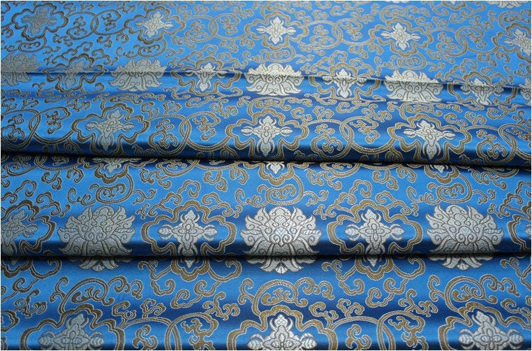 Blue Chinese Medallion Brocade Fabric: 35" Wide Rayon