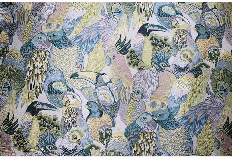 Tissu jacquard perroquet : tissu d’ameublement et de couture de créateur, 145 cm de large