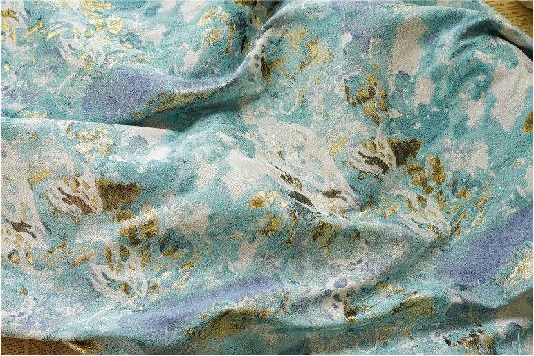 Gold Thread Jacquard Fabric: 3D Oil Painting Texture, 55" Wide