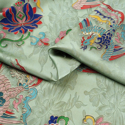 Tissu brocart de soie Phoenix & Lotus : Cheongsam vert clair, costume Tang, Hanfu