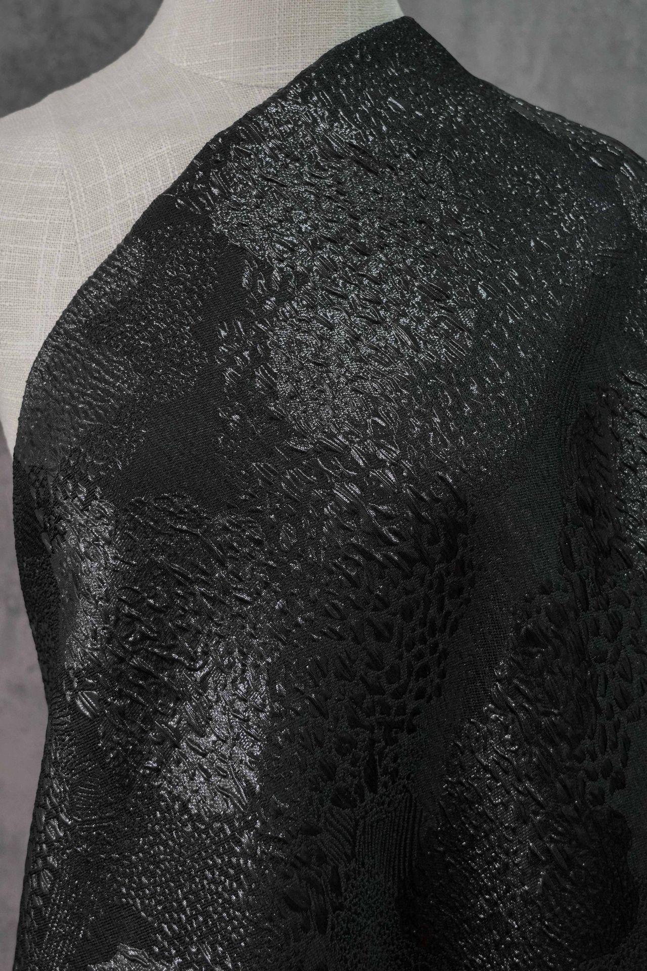 Black & Gold Jacquard Fabric: 3D Texture Upholstery, Prom Dress Sewing, 54" Wide