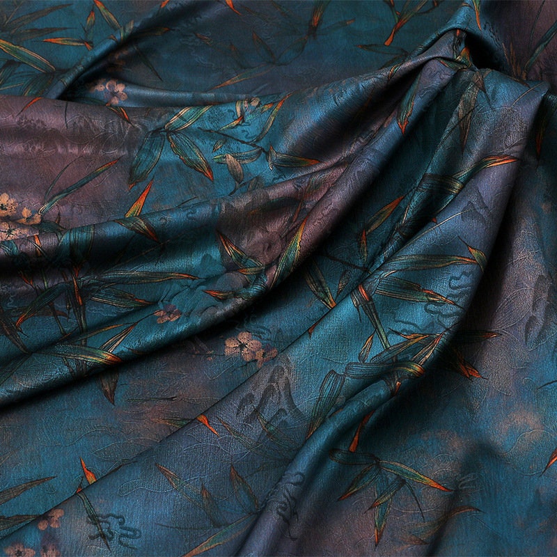 Bamboo Print Tea Silk Satin Fabric: 59"W Upholstery & Costume