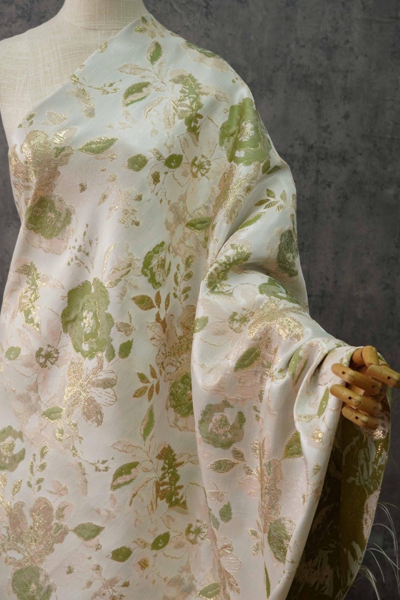 Gold Floral Jacquard Woven Fabric: Embossed Upholstery Sewing, 59" Wide