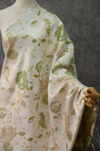 Gold Floral Jacquard Woven Fabric: Embossed Upholstery Sewing, 59" Wide