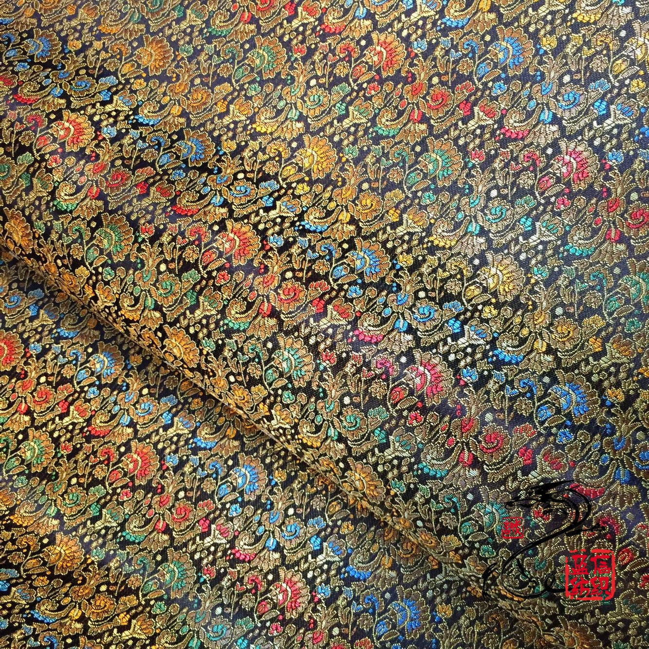 Celosia Pattern Silk Brocade Fabric: 35"W Woven Cheongsam Cushion