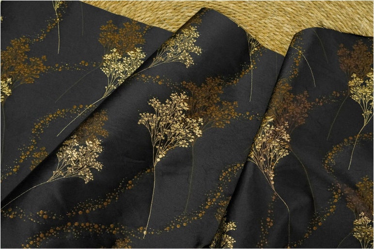 Tissu jacquard à fil doré : motif épis de blé rétro, 150 cm de large