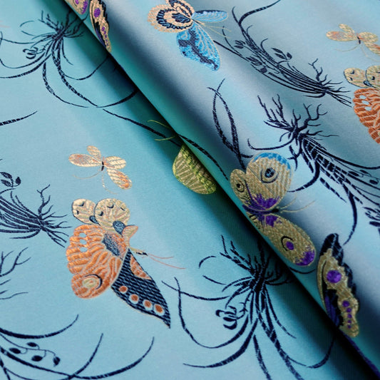 Butterfly Brocade Fabric: Rayon Satin Damask, 45" Wide - By The Meter