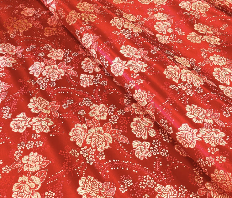 Peony Flower Silk Brocade Fabric - 35" Wide Chinese Sewing Upholstery
