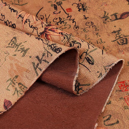 Calligraphy Tea Silk Fabric: Ancient Style Print, 59" Wide