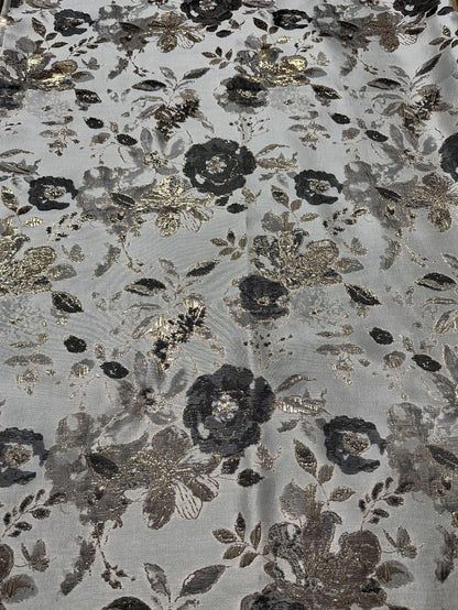 Tissu jacquard floral avec fil doré ��� Tissu de couture tissé couleur" Large