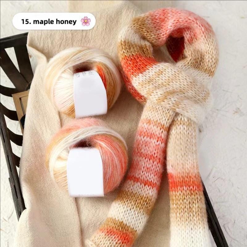 Rainbow Mohair Silk Yarn: Hand-Dyed Lace Knitting Wool