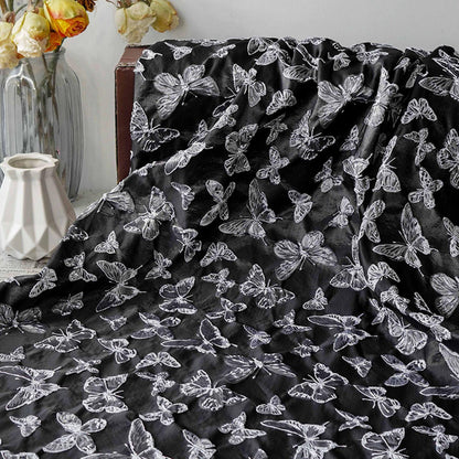Black 3D Butterfly Jacquard Fabric: Upholstery, Drapery, Wall Decor - 55" Wide