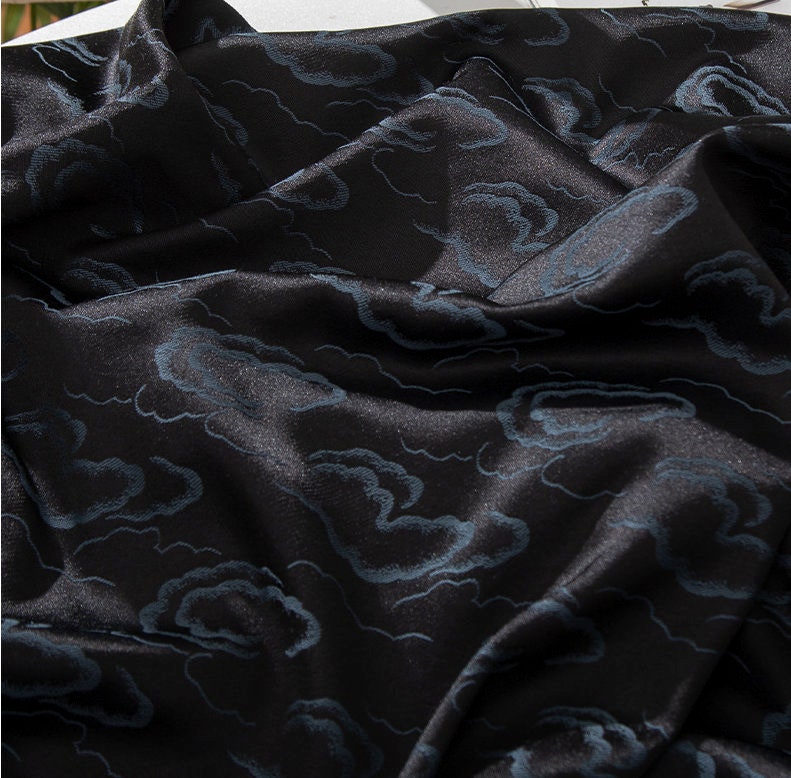 Nishijin Ori Brocade Satin Fabric: Cloud Flowers, Japanese Decor (59" Wide)