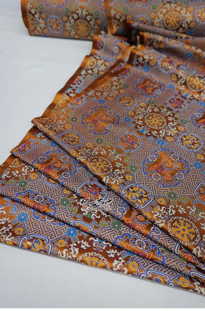Caramel Brocade Fabric: Chinese Jacquard Weave Silk Satin (29.5" Wide)