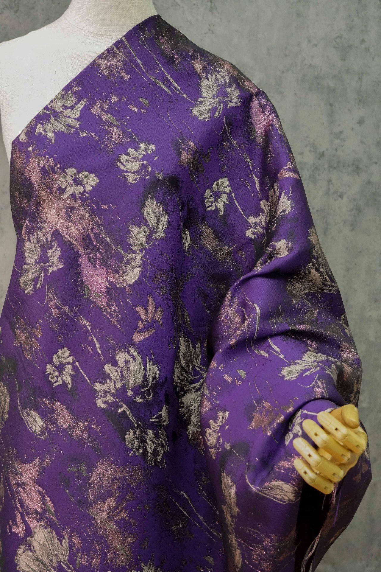 Purple Gold 3D Jacquard Fabric: Embossed Woven Upholstery, Sewing DIY - 65"W