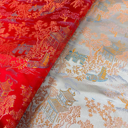 Ancient Chinese Brocade Fabric: 59"W Damask Pattern, Upholstery & Sewing