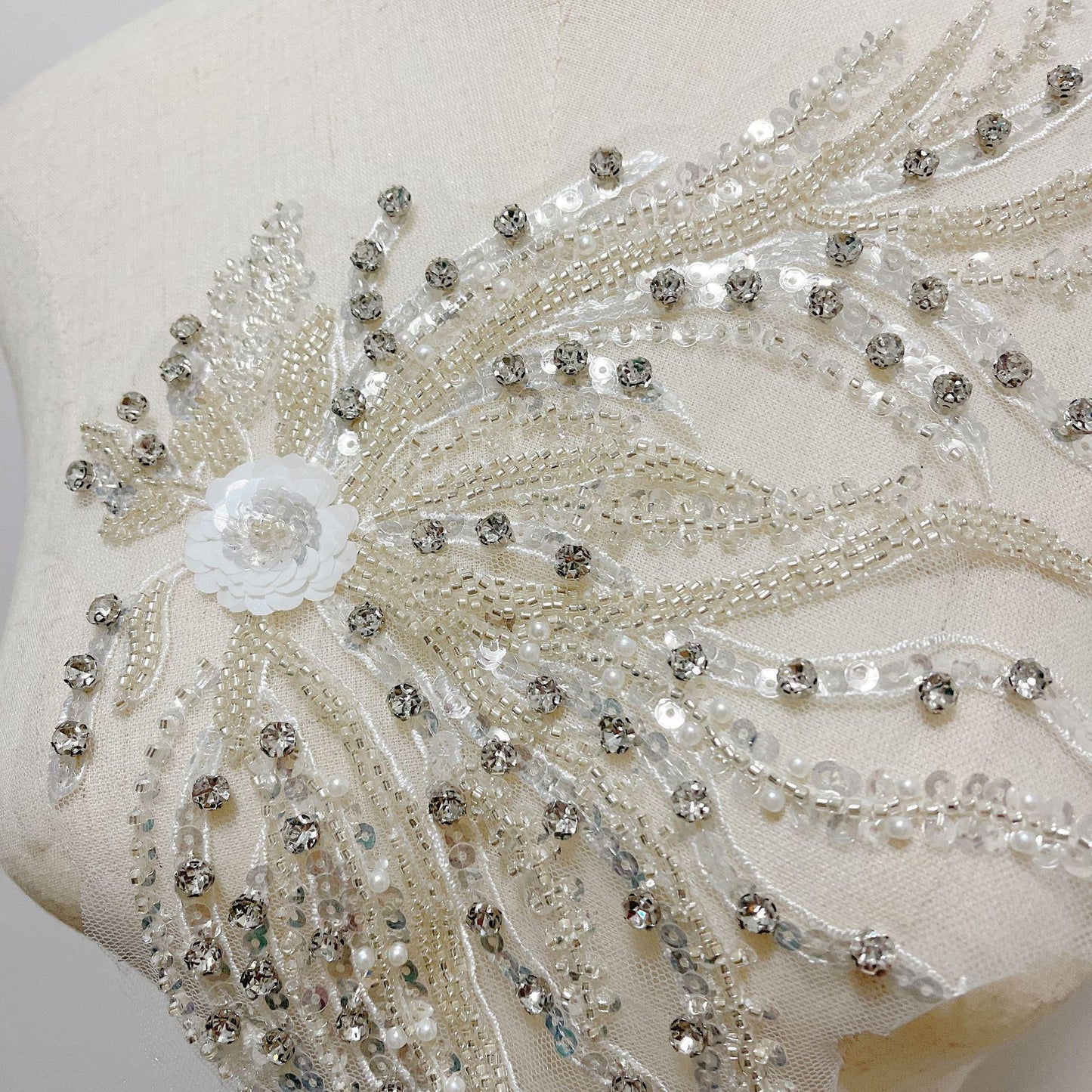 Embroidered Lace Trim: Light Ivory Bridal Wedding Veil with Sequins (By Pair)
