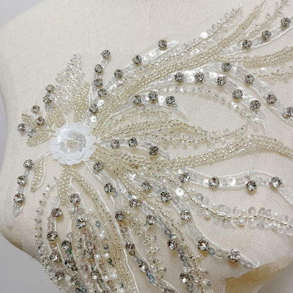 Embroidered Lace Trim: Light Ivory Bridal Wedding Veil with Sequins (By Pair)