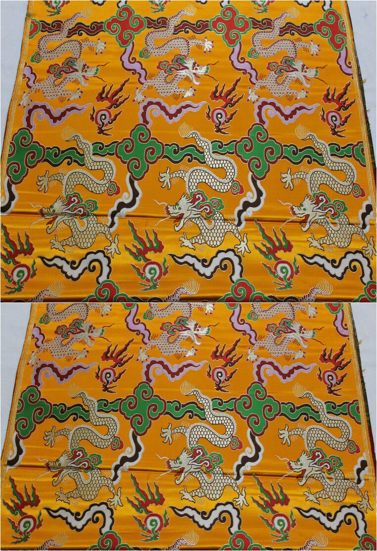 Gold Chinese Dragon Fabric: Silk Rayon Brocade, 29"W, Sewing Upholstery