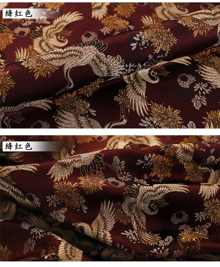 Crane Damask Jacquard Satin Fabric - 59"W Silk Rayon Blend