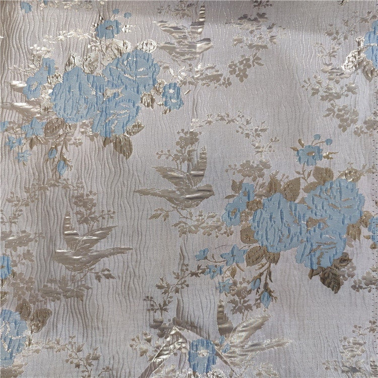 Floral Jacquard Fabric: 3D Gold Thread, 55" Wide - By The Meter