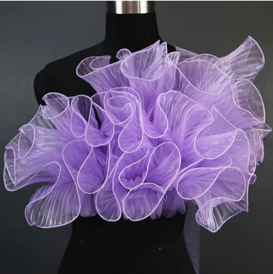 Pleated Ruffle Organza Fabric: 3D Folds, Stiff Texture, 15cm Wide