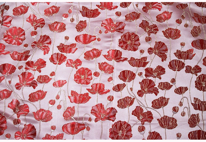 Lotus Jacquard Brocade Fabric: Red Silk Blend, Costume & Decor - 57�ï