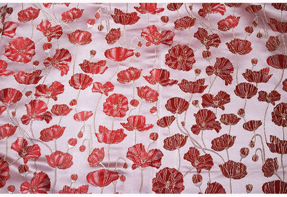 Lotus Jacquard Brocade Fabric: Red Silk Blend, Costume & Decor - 57�ï
