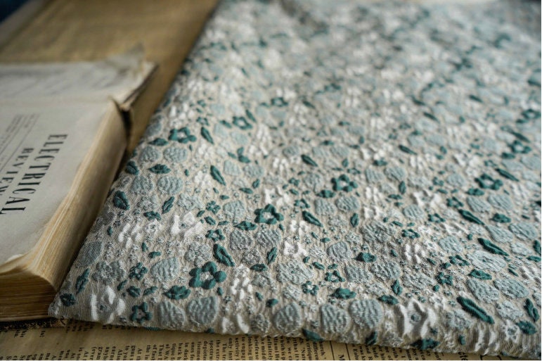 Jade Green Floral Jacquard Fabric: Embossed 3D Upholstery, Costume, Decor
