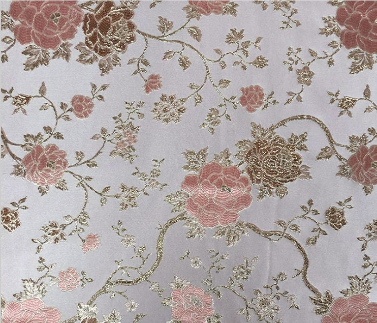 Gold Thread Peony Jacquard Fabric: 3D Floral Upholstery, Prom Dress Sewing, 55" Wide