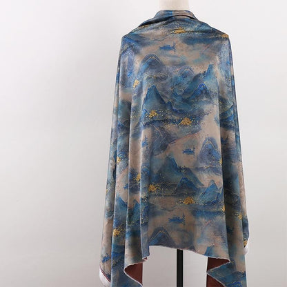 Ancient Painting Tea Silk Satin Fabric: 59"W Digital Print Drapery
