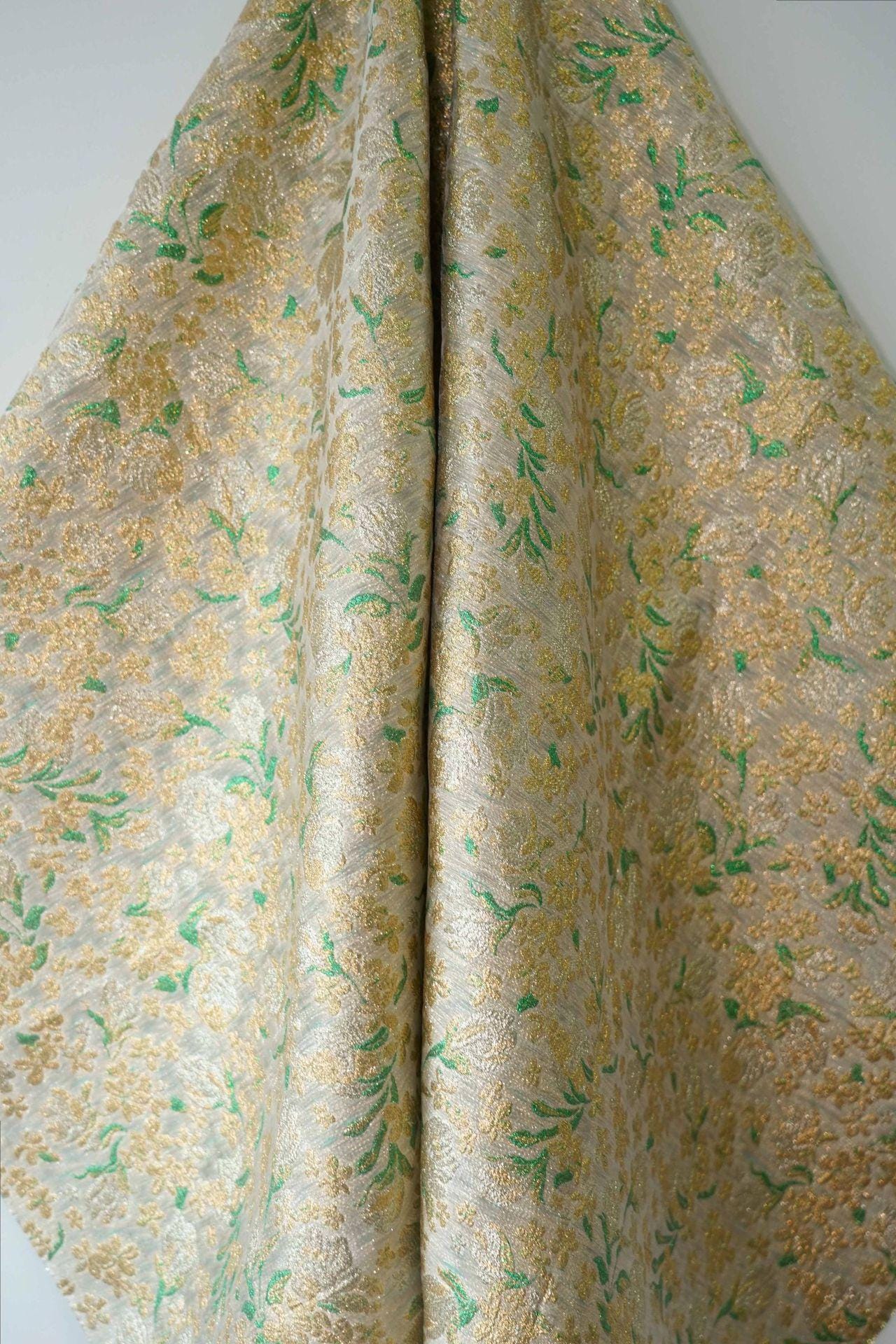 Gold Thread Jacquard Fabric: 3D Floral Upholstery & Drapery, 55" Wide