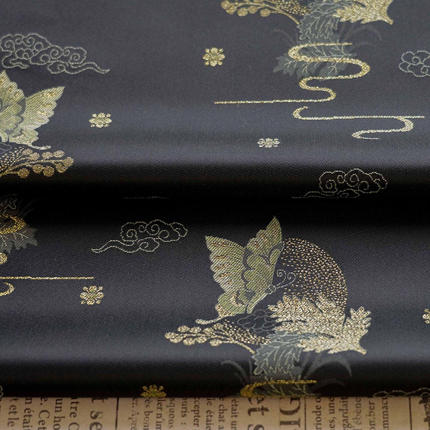 Black Jacquard Fabric: Gold Butterfly Pattern, Upholstery & Sewing (59" W By 1 Meter)