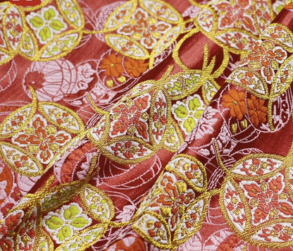 Nishijin Ori Fabric: Japanese Wedding Brocade with Copper Coin Pattern