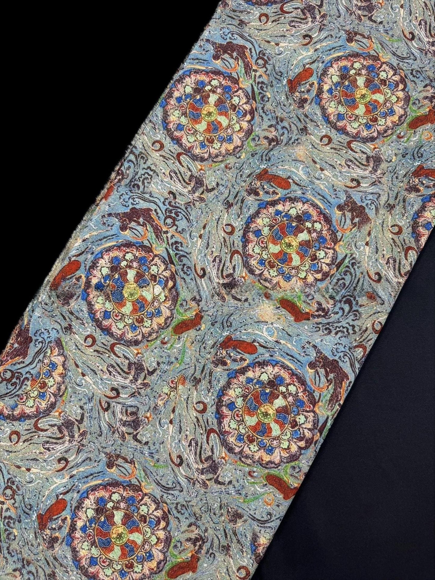 Ethnic Silk Brocade Fabric: Gold Foil Tapestry, Dunhuang Zen Style
