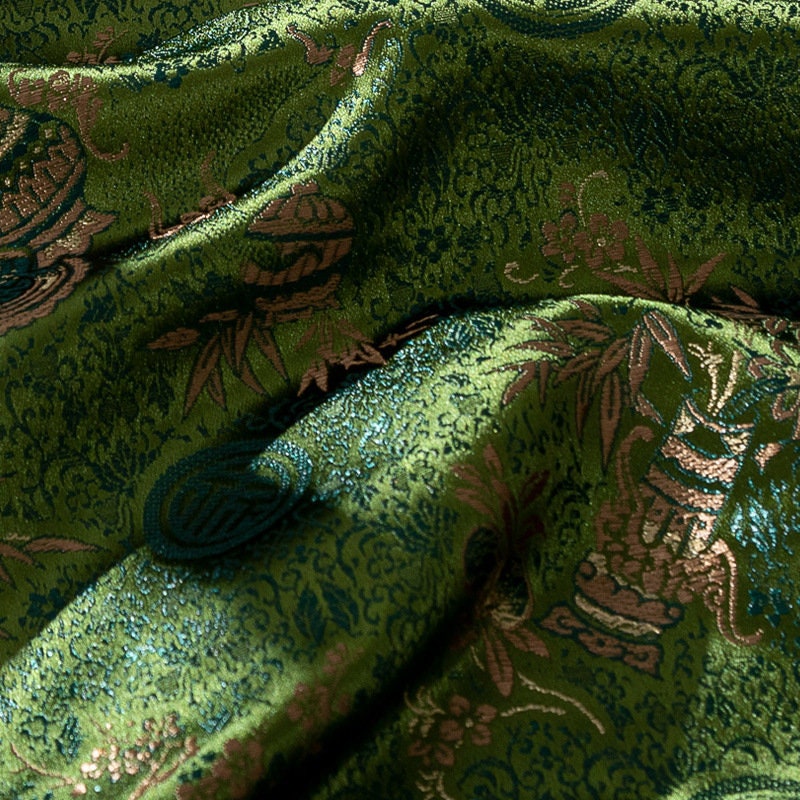 Dark Green Tibetan Textile Fabric: Rayon Blend Upholstery