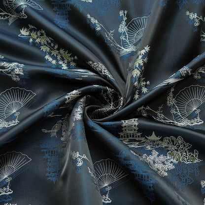 Jacquard Fabric: Ancient Fan Pattern Silk Rayon Blend, 67"W