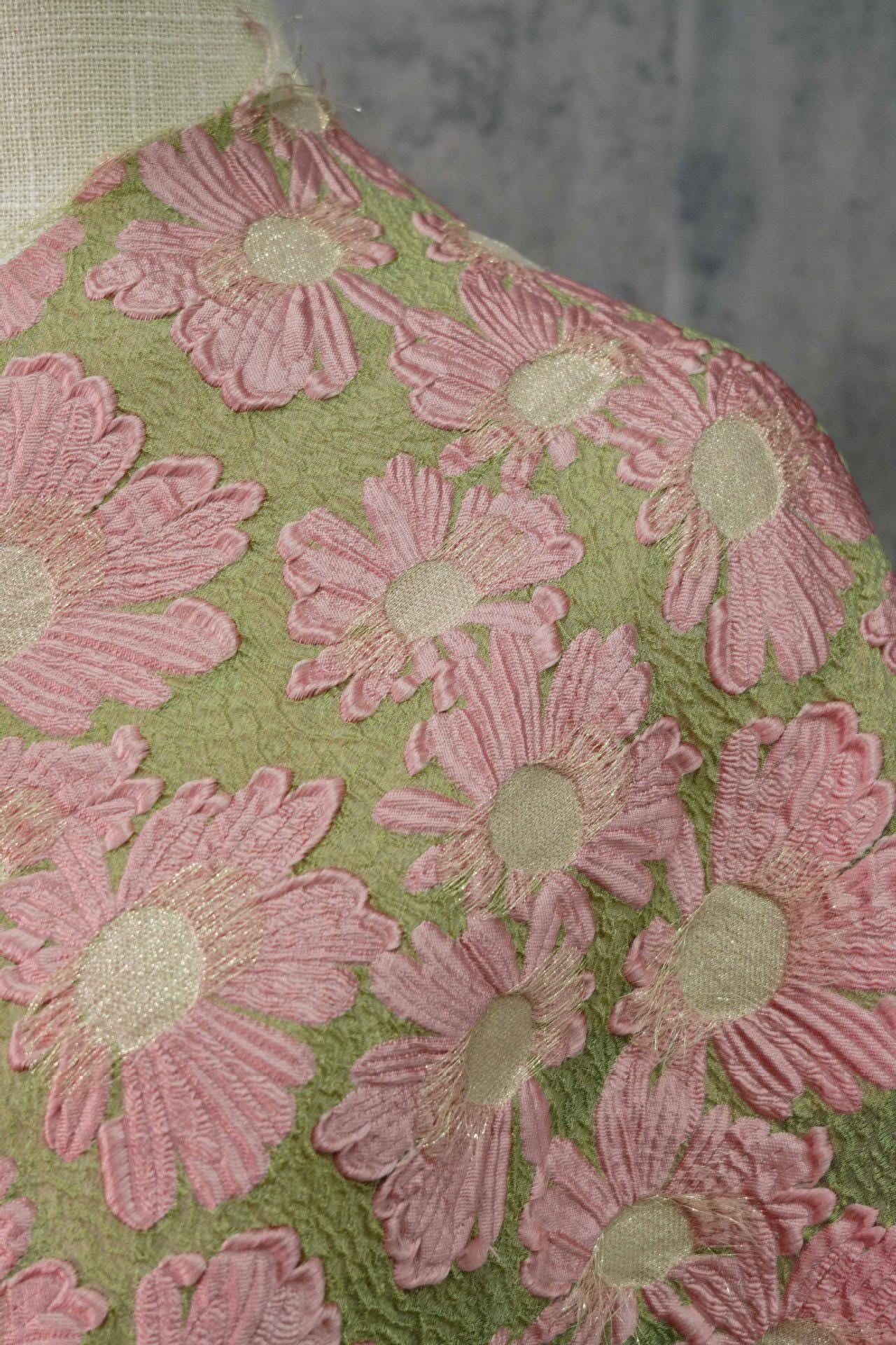 Gold Thread Jacquard Fabric: 3D Embossed Floral Woven Material, 55"W